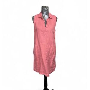 Coastal Minimalist Linen Midi Shift Dress Small Coral‎ Resort Beach Vacation